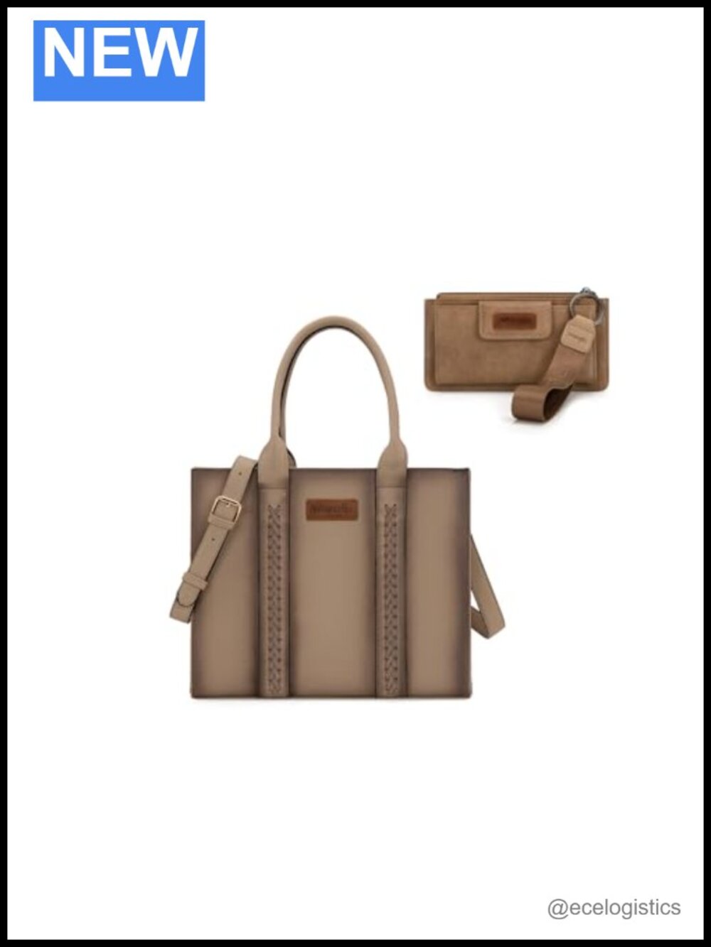 Large Tote Bag and Wristlet Wallet Set with Anti-Theft Zipper